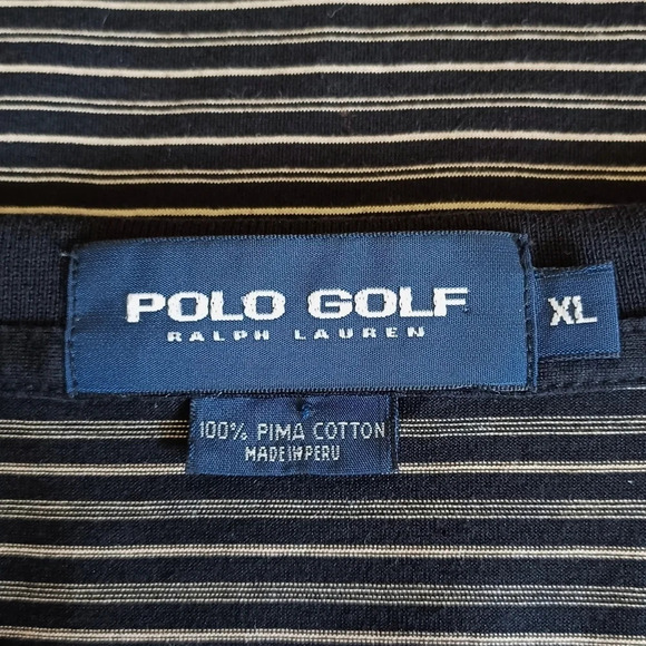 Polo Ralph Lauren Black and Tan Striped Polo Preppy Golf Casual - Picture 3 of 5